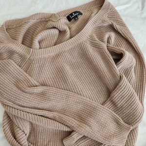 Lulus oversized light brown v neck backless sweater
